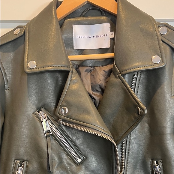 REBECCA MINKOFF Rebecca Minkoff Dark Green Vegan Leather Moto Jacket Size XS - Picture 3 of 11